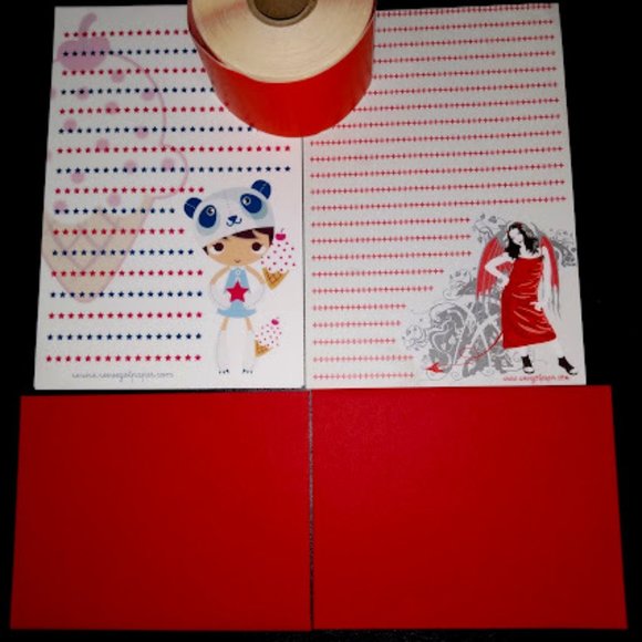 9pc CARTOON GIRL/GOTH DEVIL WOMAN WRITING PAPER/ENVELOPES + DYMO SHIPPING LABELS - Picture 2 of 5